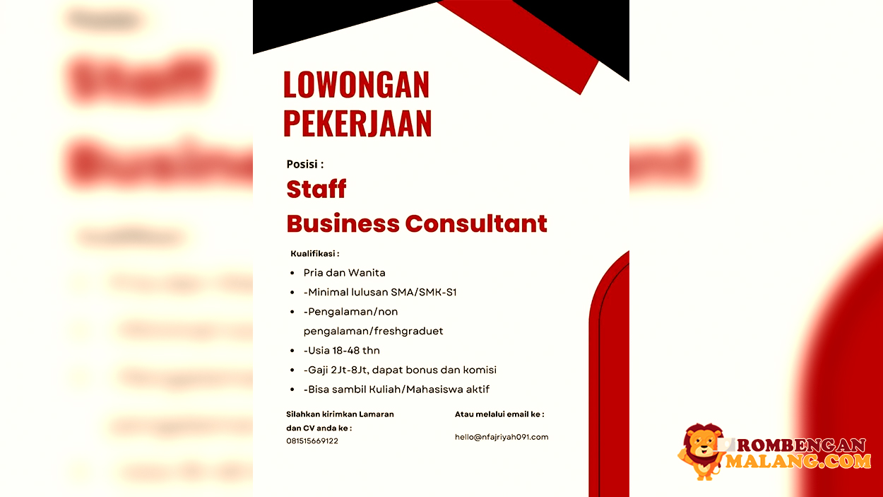 Lowongan Pekerjaan Malang Sebagai Staf Konsultan Bisnis